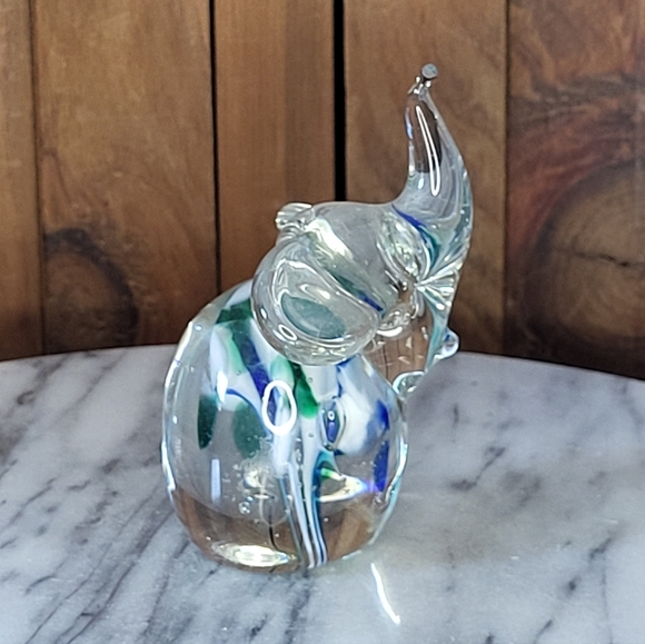 Glass Elephant Figurine with Blue and Green Accents - Picture 9 of 13